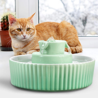 Cupcake Cat Water Fountain Porcelain, Cat Fountain for Dog and Cat (Green)