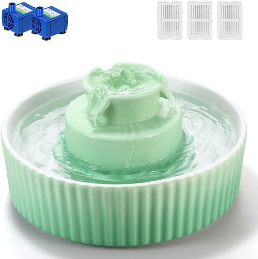 Cupcake Cat Water Fountain Porcelain, Cat Fountain for Dog and Cat (Green)